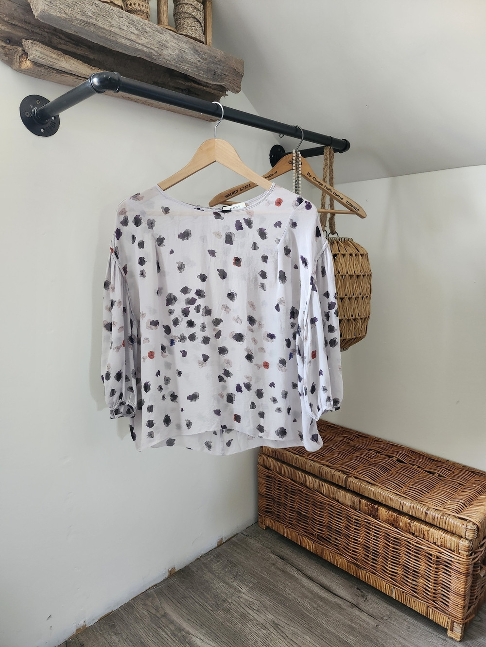 Babaton White Blouse with Black and Rust Dot Print